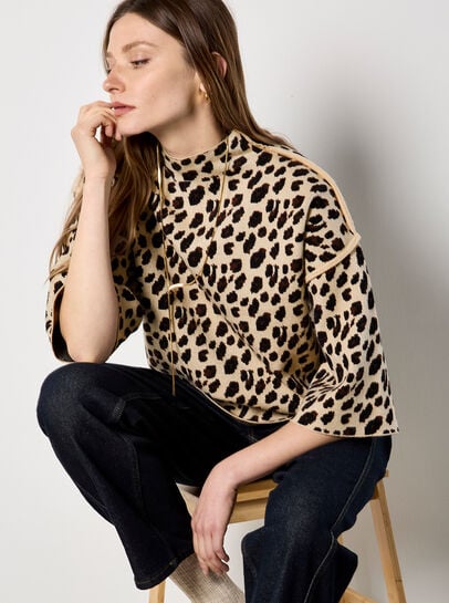 Animal Print Knitted T-Shirt