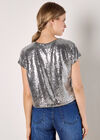 Sequin Crop T-Shirt, Dark Grey - Charcoal, large