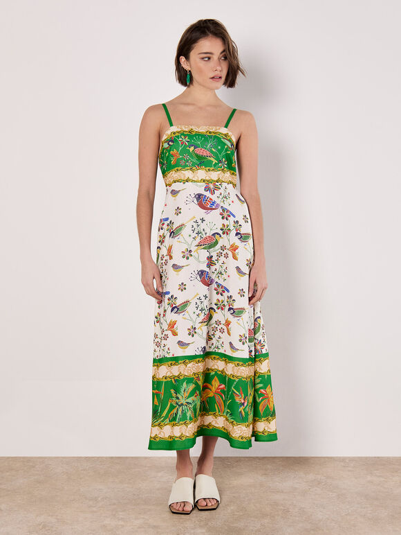 Birds And Palms Print Midi Dress, Green, large