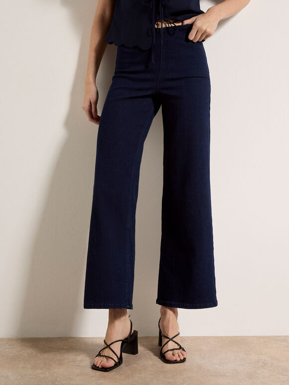 Zara Wide-Leg Elastic Jeans, Blue, large