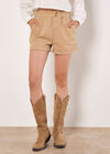 Ruched Denim Rolled Hem Shorts, Stone, large
