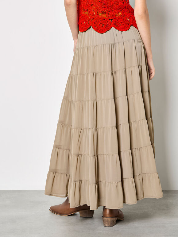 Chiffon Tiered Maxi Skirt, Stone, large