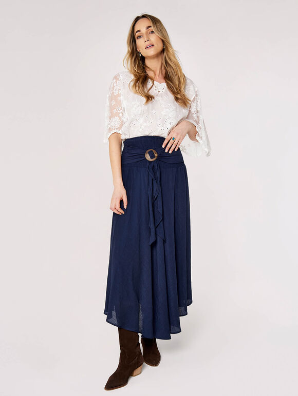 Shimmer Coconut Buckle Skirt, Navy, large