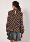 Geo Diamond Chiffon Blouse, Brown, large