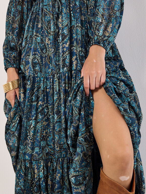 Paisley Sparkle Midaxi Dress, Navy, large