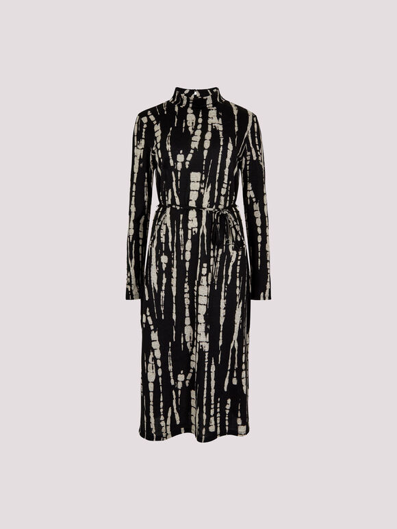 Tie Dye Soft Knit Midi Dress, Black, large