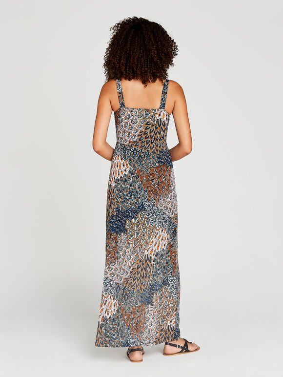 Tribal Feather Maxi Dress, Green, large