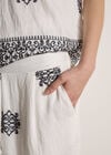 Paisley Embroidered Wide-Leg Trousers, White, large