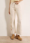 Lulu Floral Embroidered Flare Jeans, Cream, large