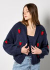 Chunky Knit Strawberry Cardigan, Navy, large