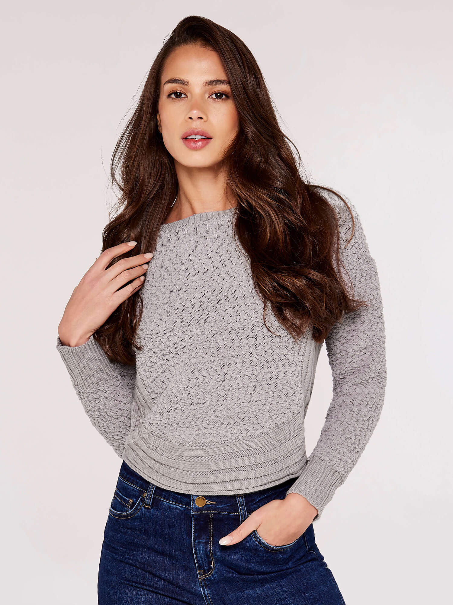Textured Knit Jumper Apricot Clothing