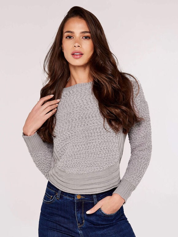 Textured Knit Jumper, Light Grey / Silver, large