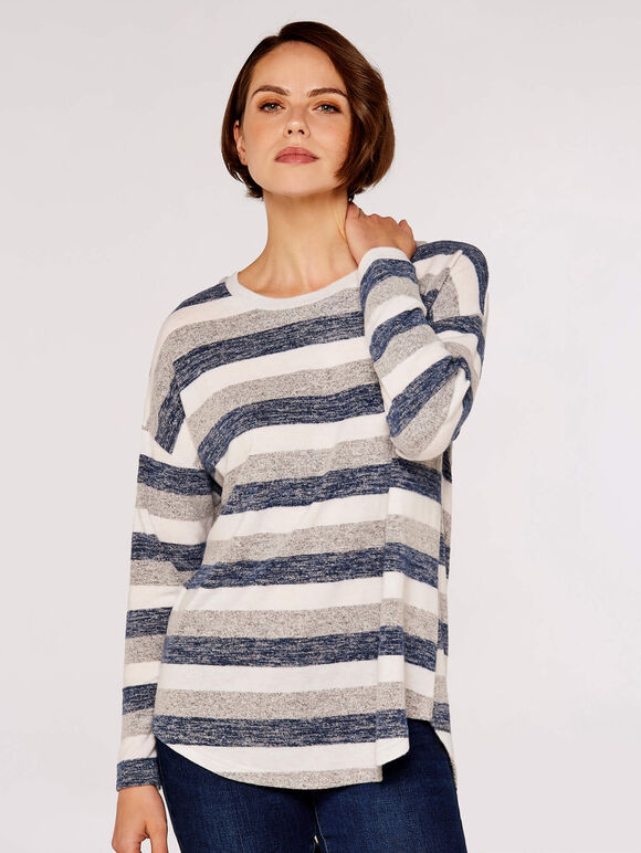 Soft Touch Stripe Top, Navy, large