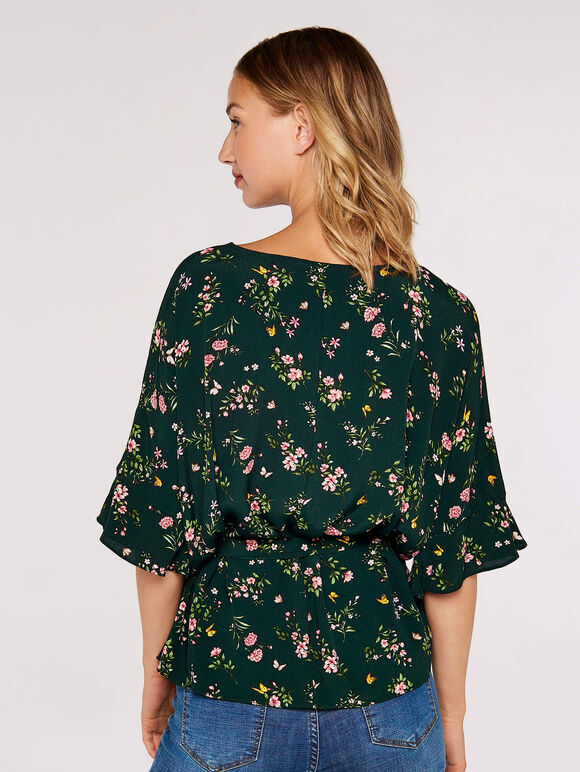 Painterly Floral Tie Top, Green, large