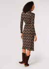 Geometric Leaves Knit Midi Dress, Black, large
