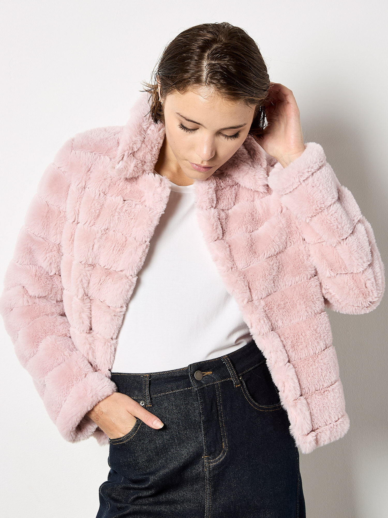 Faux Fur Panel Short Jacket | Apricot Clothing