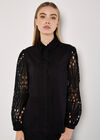 Lace Sleeve Cotton Shirt, Black, large