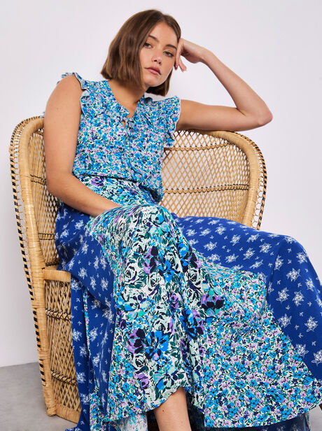Floral Patchwork Print Midi Skirt
