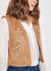 Embroidered Suedette Waistcoat, Brown, large