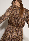 Satin Shimmer Paisley Midi Dress, Black, large