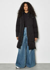 Longline Padded Puffer Coat, Black, large