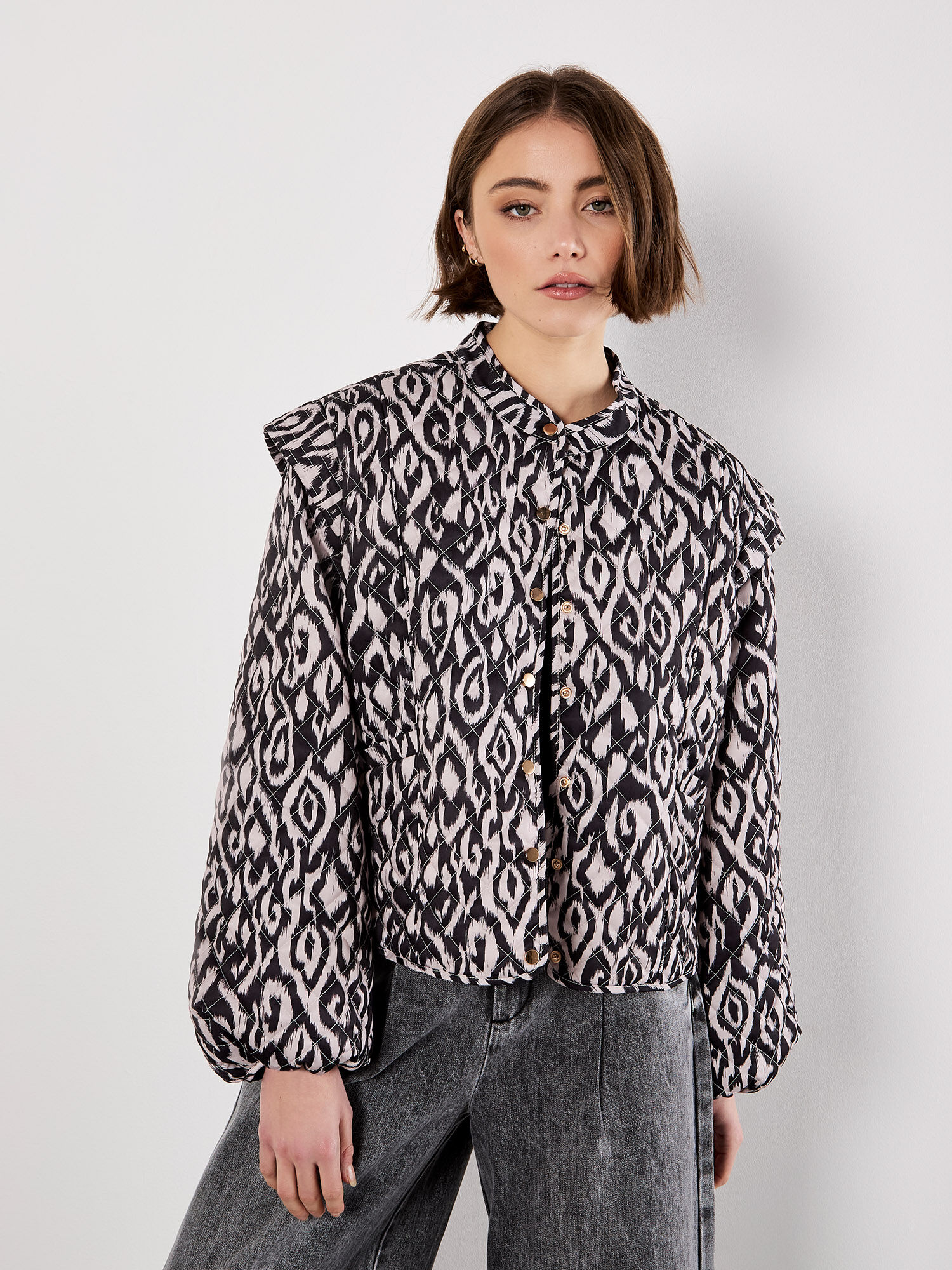 Textured Ikat Quilted Jacket | Apricot Clothing