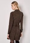 Petal Print Belted Shirt Mini Dress, Brown, large