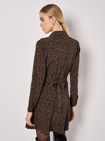 Petal Print Belted Shirt Mini Dress