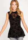 Floral Peplum Top, Black, large