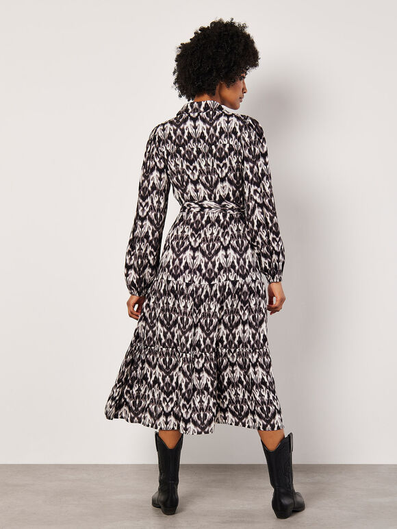 Ikat Tiered Shirt Midi Dress, Dark Grey - Charcoal, large
