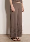 Embroidered Cotton Wide-Leg Trousers, Stone, large