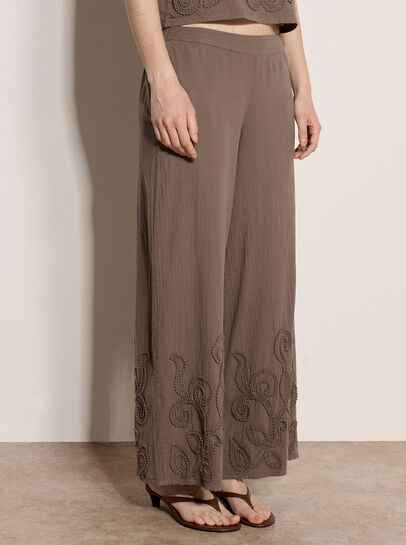 Embroidered Cotton Wide-Leg Trousers