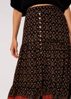 Batik Floral Border Midi Skirt , Black, large