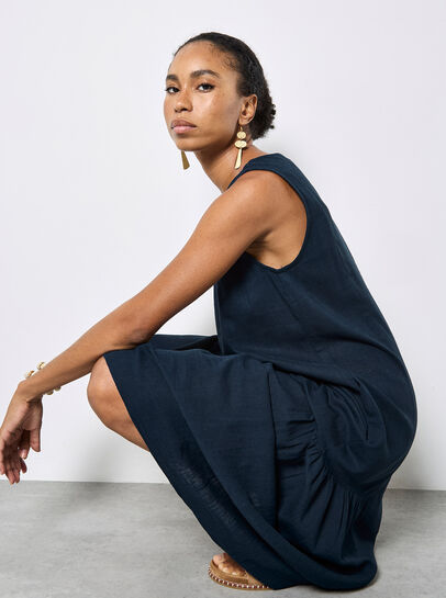 Pleat Detail Trapeze Midi Dress