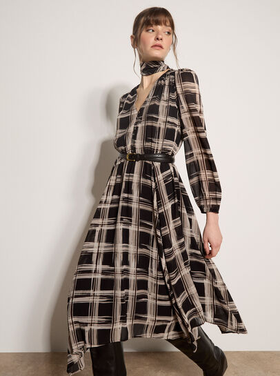 Check Crepe Midi Dress