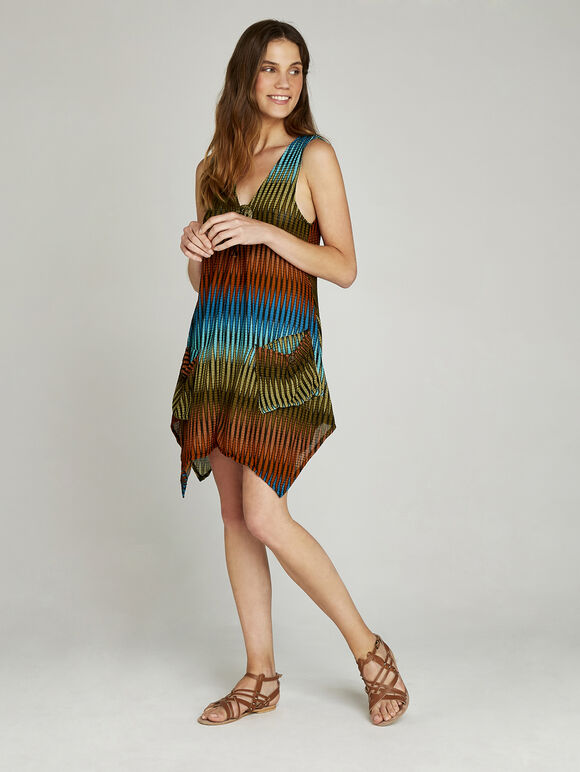 Orange Mesh Wooden Tunic, Orange, large