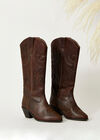 Brown Cowboy Leather Boots, Brown, large