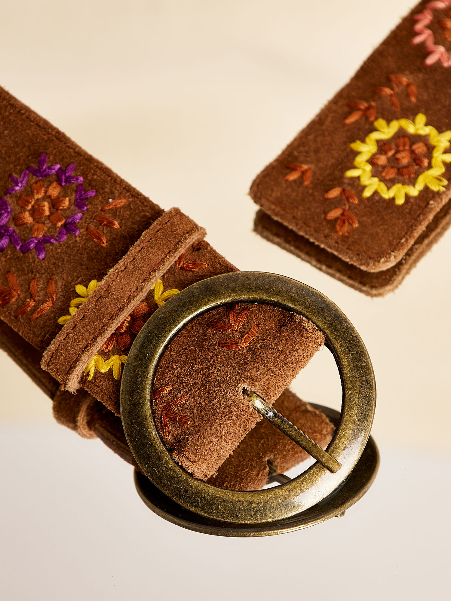 Tan Floral Embroidered Belt Apricot Clothing