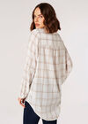Check Print Oversized Shirt, White, large