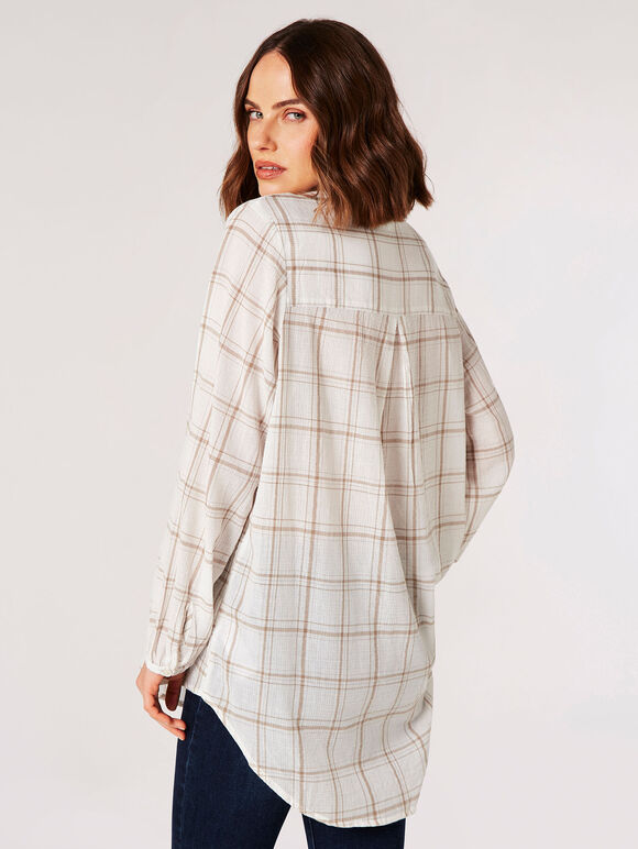 Check Print Oversized Shirt, White, large