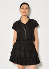 Linen Blend Ruffle Tiered Mini Skirt, Black, large