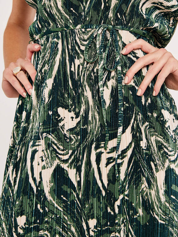 Marble Print Midi Dress, Green, large