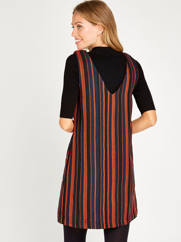 Orange Textured Multistripe Shift Dress, Orange, large