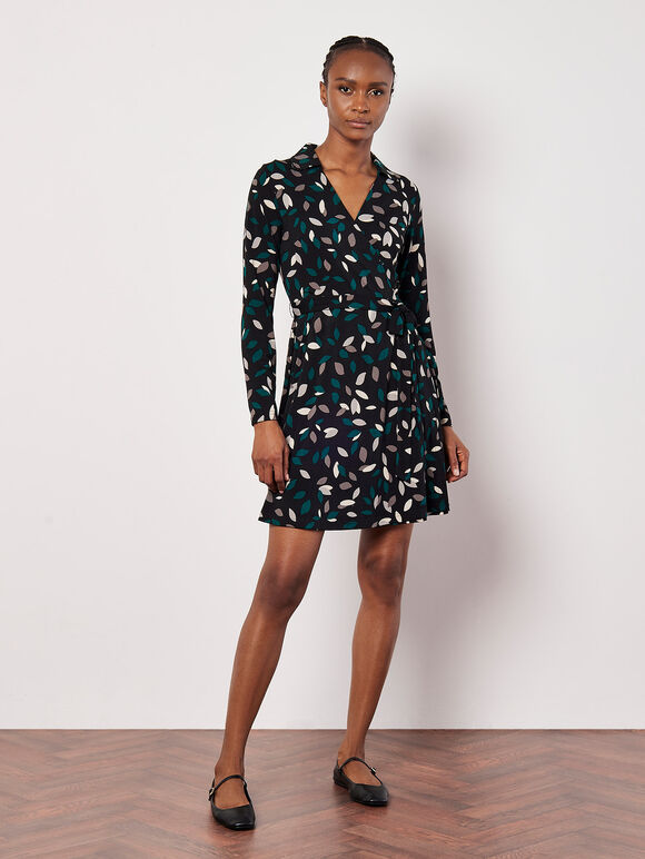 Leaf Print Wrap Mini Dress | Apricot Clothing
