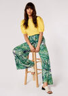 Palm Print Wrap Trousers, Navy, large