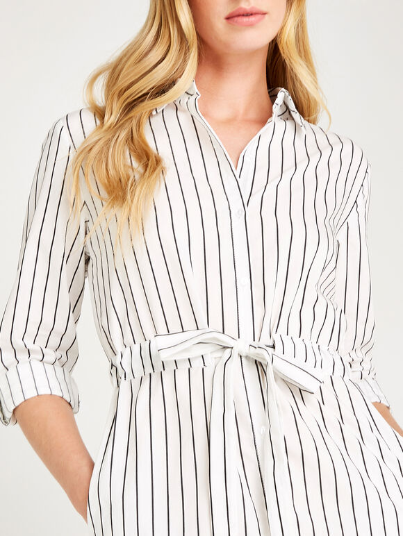 Cream Vertical Stripe Shirt Dress, Cream, large