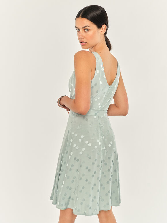 Jacquard Spot 2 Pleat Skater Dress, Mint, large
