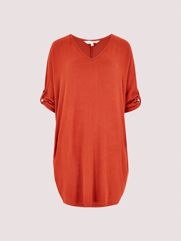 Soft-Touch Cocoon Mini Dress, Rust, large