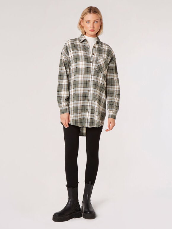 Oversized Plaid Shirt, Khaki, large