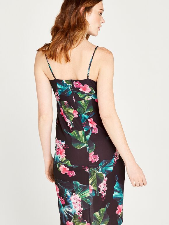Tropical Wrap Dress, Black, large